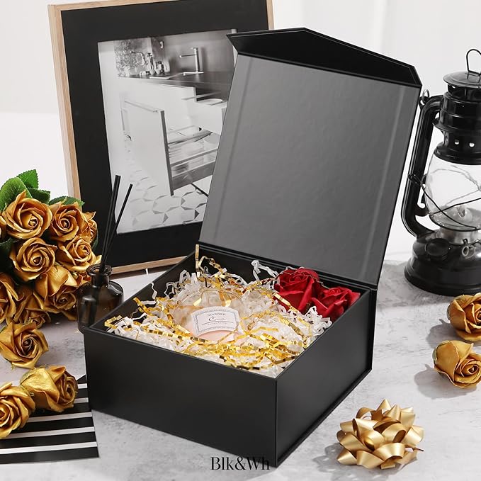 BLK&WH Magnetic Gift Boxes with Lids, Set of 4 Black Presents Boxes Assorted Sizes for Birthday, Wedding, Valentines, Christmas, Party, Baby Showers (Matte Black)