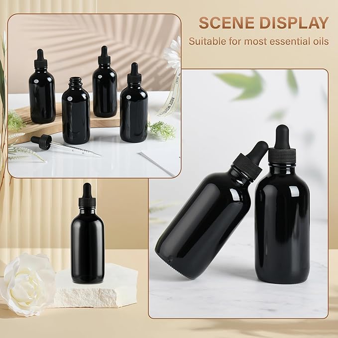 4 Pcs 4oz Black Glass Eye Dropper Bottle, Tincture Bottles With Leak-Proof Design, Stronger Suction for All Kinds of Mixed Liquids