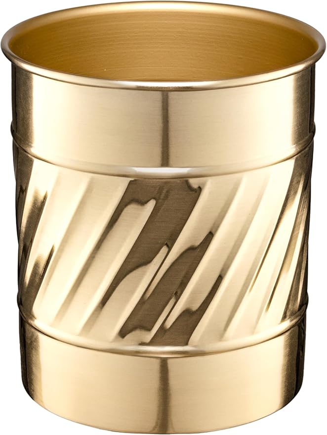 Monarch Abode Handcrafted Wave Embossed Kitchen Utensil Holder for Kitchen Counter, Spatula, and Large or Small Spoon Holder, Decorative Cooking Utensil Crock Organizer for Countertop, Brushed Gold