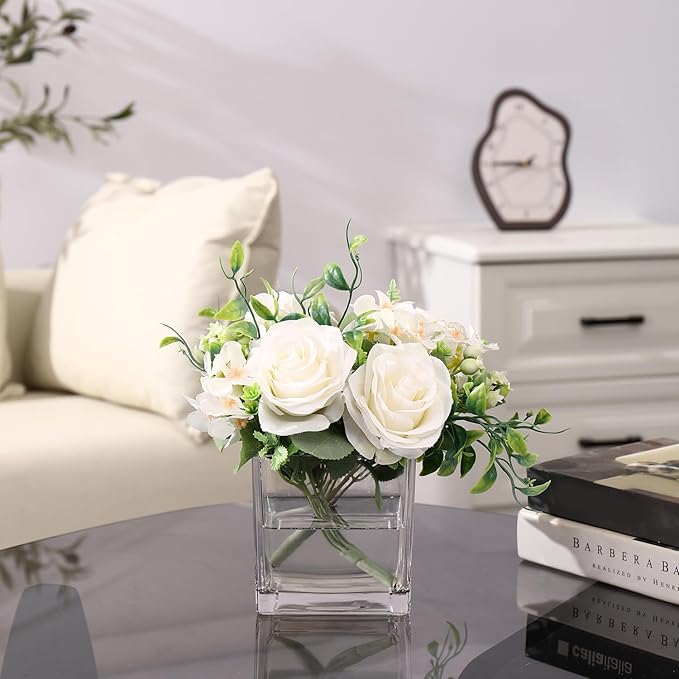 Square Glass Vases Set of 6, 4" x 4" x 4" Square Flower Vases for Centerpieces, Clear Vase for Flowers, Small Vase for Wedding, Party, Home Office Decoration