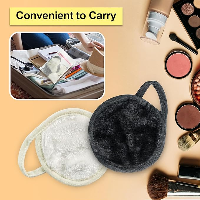 Nugilla 18 Packs Reusable Makeup Remover Pads with a Washable Laundry Bag, Resuable Microfiber Round Towel Skin Face Towels, Soft Makeup Remover Cloth, Fast Drying Washcloth (Grey/White)