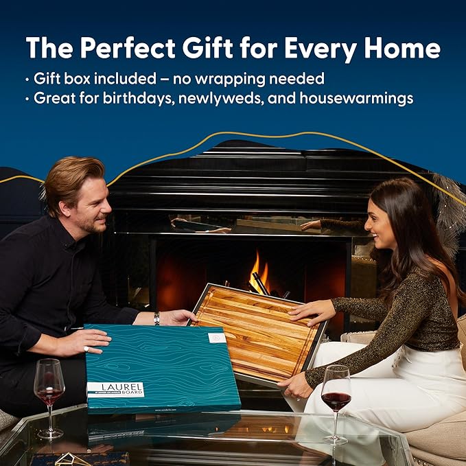 Sonder Los Angeles, Large Teak Wood Cutting Board for Kitchen with Juice Groove, Reversible Charcuterie Butcher Block 18x14x1.25 in (Gift Box Included)