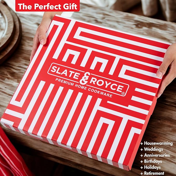 SLATE & ROYCE Acacia Wood Cutting Board Set of 2 - Herringbone Pattern Kitchen Boards - Large & Small Square Wooden Cutting Boards - Premium Charcuterie Boards - Serving Tray - With Gift Box