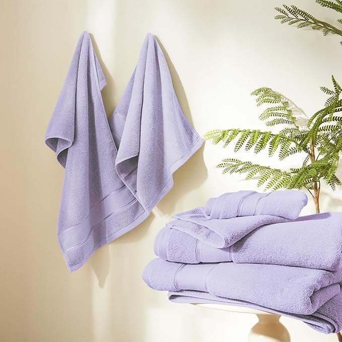 Marvione Bath Towels Set 6 Piece, 100% Turkish Cotton Highly Absorbent and Soft Towels for Bathroom 2 Bath Towels 2 Hand Towels 2 Washcloths, Lavender