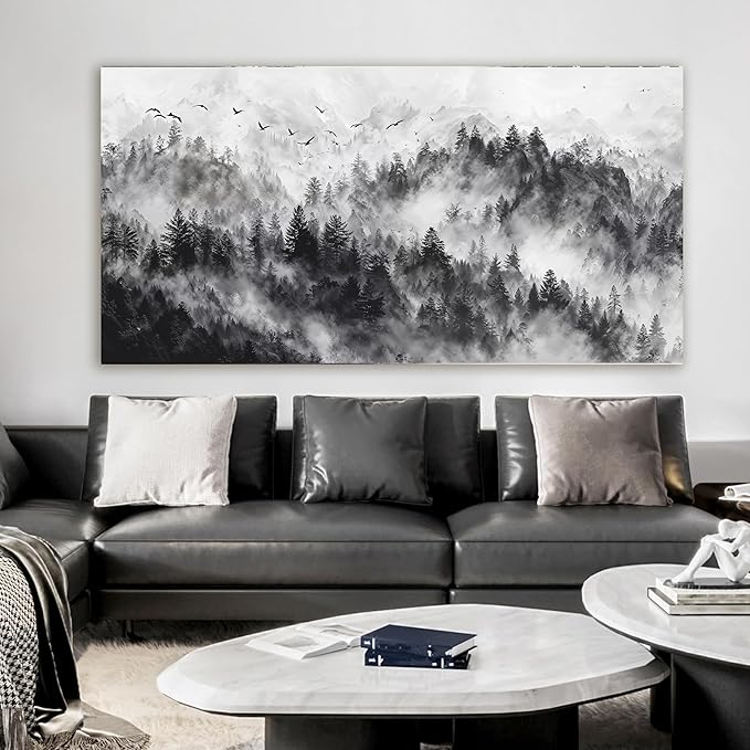YISXINOAG Modern Canvas Art Wall Decor Large Abstract Wall Art for Living Room Mountain Landscape Black and White Abstract Wall Art Canvas Prints Modern Home Decorations Ready to Hang Size 29"X58"