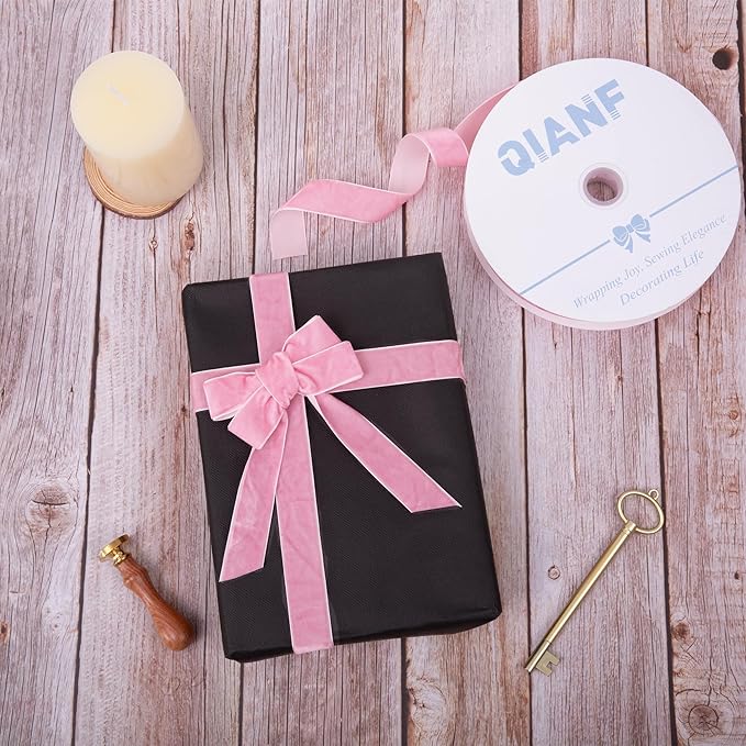 Vintage Peach Pink Velvet Ribbon Christmas Ribbon for Gift Wrapping Crafts Christmas Tree Ornaments Garland Decorations, 1 Inch X 25Yd