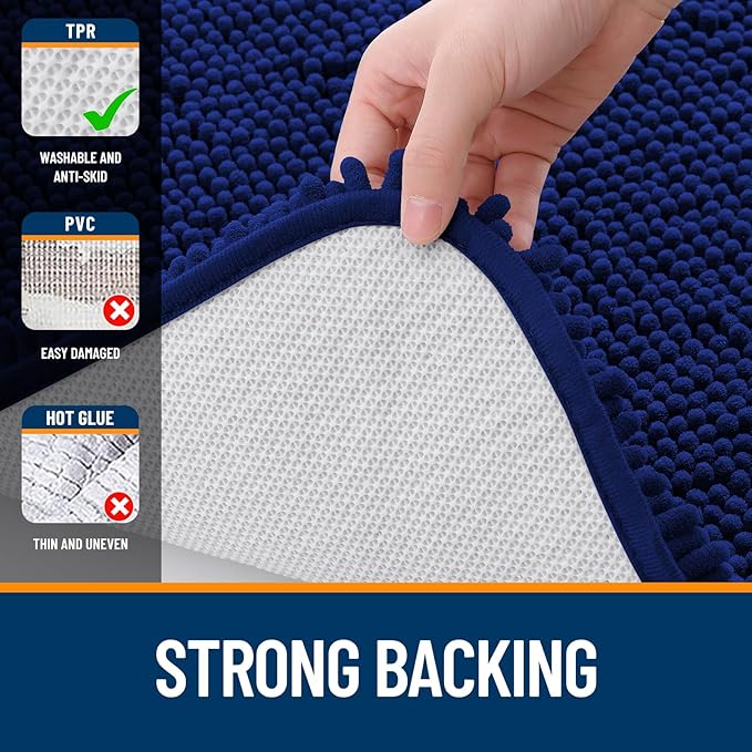 OLANLY Bathroom Rugs 59x20, Extra Soft Absorbent Chenille Bath Rugs, Rubber Backing Quick Dry, Machine Washable Bath Mats for Bathroom Floor, Tub and Shower, Home Decor Accessories, Navy