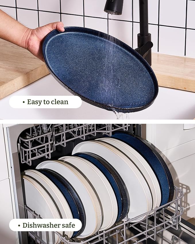 famiware Serving Platter, 16/14.6/12.9 Inch Serving Dishes for Entertaining, Party Serving Trays for Food, Buffet Oval Platters for Food, Large Plates for Bread Turkey Cheese Appetizer, Nebulas Blue