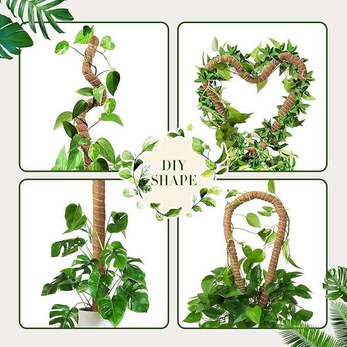 3 Pack Bendable Moss Pole 28" 48" 63" Monstera Plant Support Stakes for Climbing Indoor Plants -Tall Coir Plant Pole Sticks Support Stakes for Potted Plant, Pothos, Philodendron Houseplants