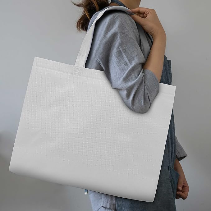 DISCOUNT PROMOS Jumbo Sized Tote Bags Set of 10, Bulk Pack - Reusable Grocery Bags, Shopping Bags, Promotional Item Totes for Women - White