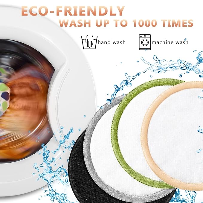 Foaincore 40 Pcs Reusable Makeup Remover Pads with Mesh Laundry Bag Washable Bamboo Cotton Rounds Soft Reusable Face Pad for Toner Skin Types with Bamboo Holder(Integrated Color)