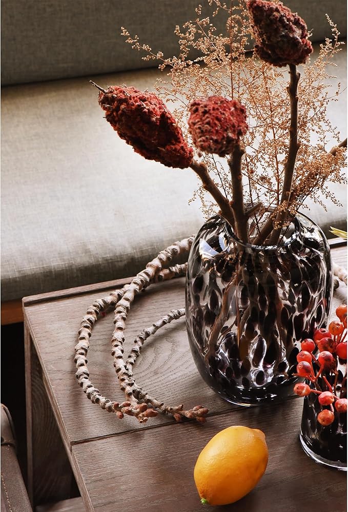 CONVIVA Glass Vase and Candle Holder Set, 3-Piece,Modern Fall Decor Table Centerpiece Thanksgiving Christmas Day Gift Idea,Flower Vase Black Tortoise Pattern