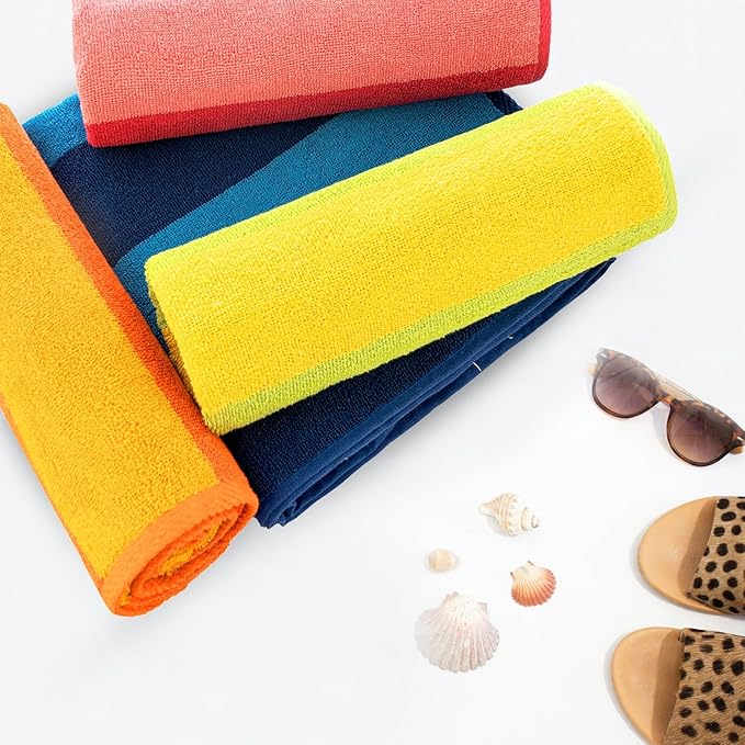 CASA COPENHAGEN Malibu Beach Towels Designed in Denmark Rough and Tough, Quick Dry, for Pool, Bath & Shower 30x60 inches 4 Pieces Cotton Beach Bath Towels Set - Pink