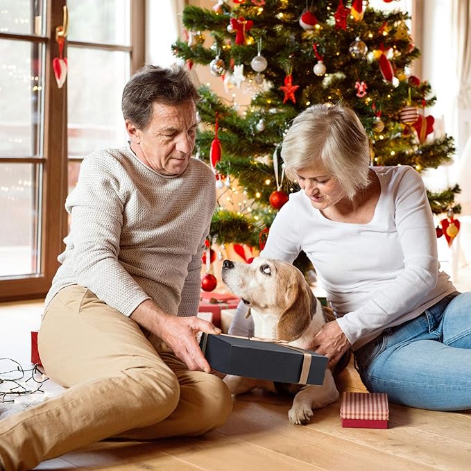 LIFELUM Black Gift Box 8 x 7 x 3 inch, Gift Box with lid Magnetic Closure Box Sturdy Box for Gift Includ Greeting Cards,Ribbon,Shredded Paper Filler for Presents (1 Pcs)