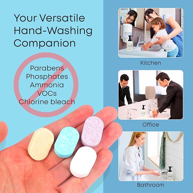 Foaming Hand Soap Starter Set – Reusable Glass Pump Bottle + 4 Scented Soap Tablets | Vegan, Non-Toxic, Zero Waste, Eco-Friendly Hand Wash Kit | Great Gift for Home or Travel