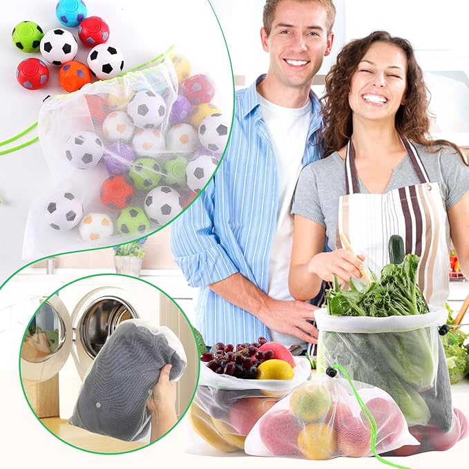 24 Pack Reusable Produce Bags,Mesh Produce Bags With Drawstring,See-Through Vegetables Fruits Bag,Washable Mesh Bags for Storage Fruit Vegetable Toys