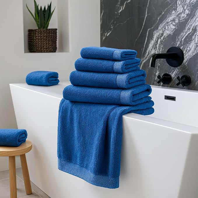BedVoyage Luxury Bath Towels Set of 8 - Ultra Soft Plush Bathroom Towel Set - Highly Absorbent Viscose from Bamboo Bath Towels Ultra Soft - Spa Towel for Body - Indigo