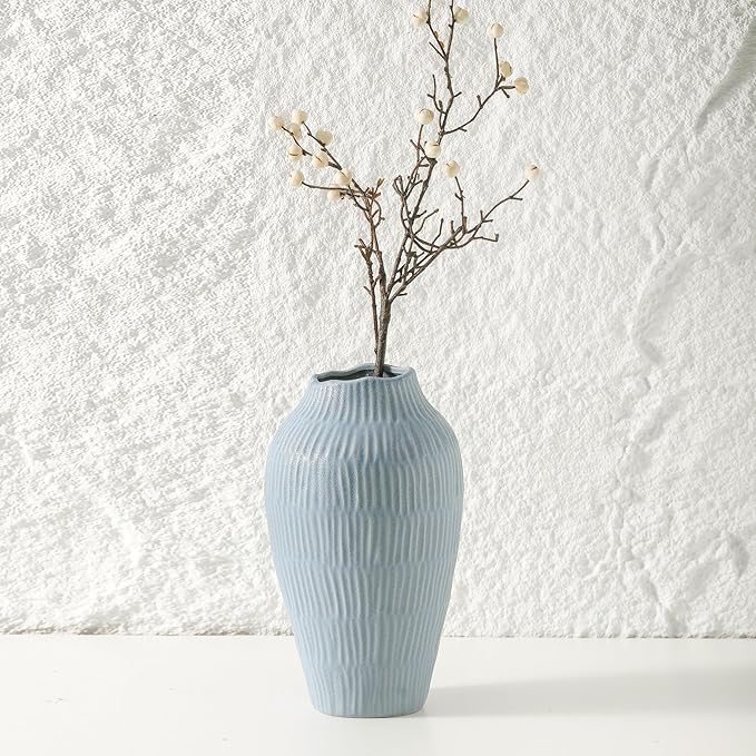 Ceramic Vase for Home Decor,11.6 Inch Flower Vases,Decorative Blue Vase for Pampas Grass,Modern Art Texture Vases for Home Entryway Living Room Dining Table Farmhouse Office Decor-Mat Blue