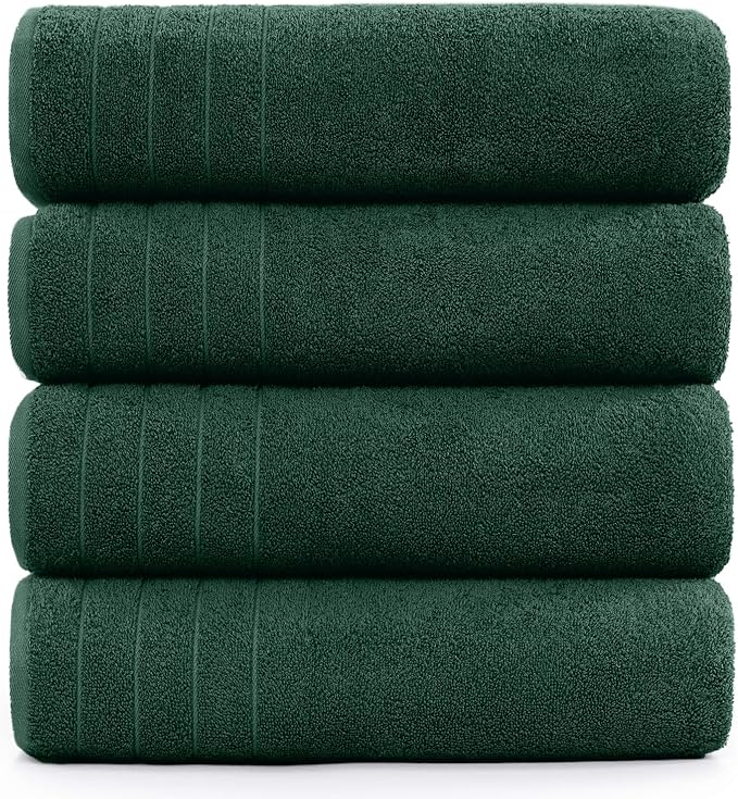 DAN RIVER Bath Towels Set of 4, 30 x 60 Inches, 100% Cotton, Larger & Lighter Weight, Quicker to Dry, Super Soft and Absorbent, Ideal Hotel Towels for Daily Use, Huntergreen