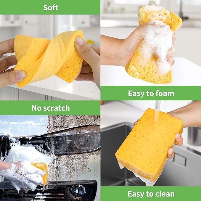 4 Pack Compostable Pop-Up Sponges - Expanding, Non-Scratch, Plant-Based Dish Cellulose Sponges Car Wash Sponge