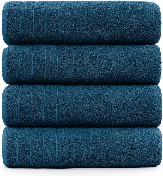 DAN RIVER Bath Towels Set of 4, 30 x 60 Inches, 100% Cotton, Larger & Lighter Weight, Quicker to Dry, Super Soft and Absorbent, Ideal Hotel Towels for Daily Use, Blue Opal