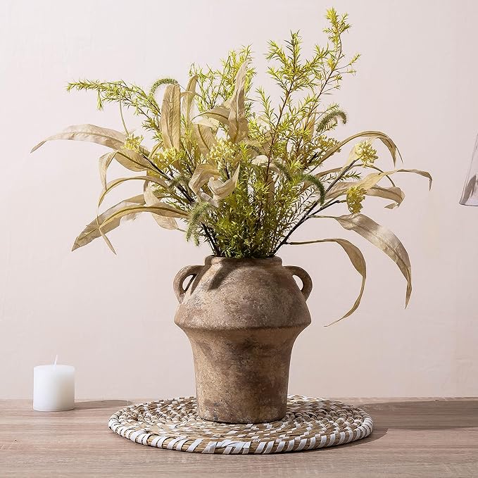 Christmas Decorative Vase, Ceramic Rustic Flower Vases, 7 Inch Terracotta Vintage Vases with Hadle for Home Decor, Farmhouse Living Room Shelf Decor Farmhouse Table, Lyeec