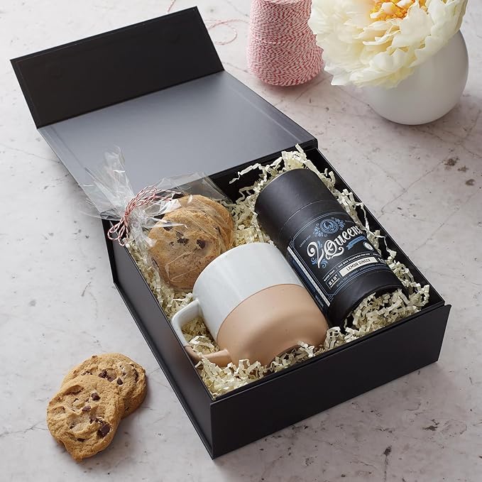 CECOBOX - Gift Boxes with Lids for Presents 8"x8"x3.1" - Matte, Collapsible Magnetic Closure Gift Box - Groomsmen & Bridesmaid Proposal Boxes, Wedding, PR, Birthdays, Holidays (Black)