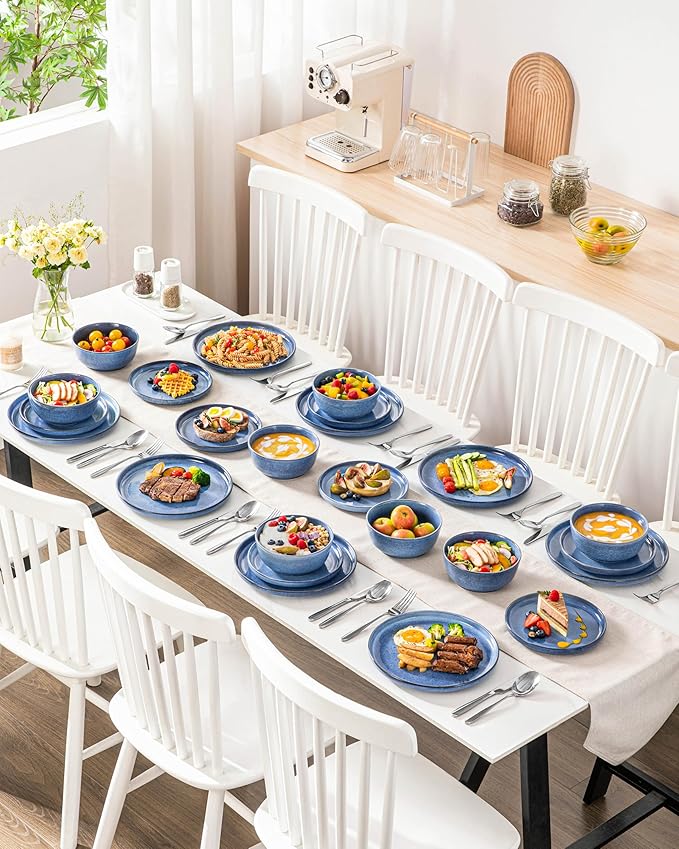 vancasso ANYA 24 Pieces Plates and Bowls Set, Blue Dinnerware Sets, Reactive Glaze Dishes Set for 8, Ceramic Dishware Sets Kitchen Dinner Set, Microwave & Dishwasher Safe