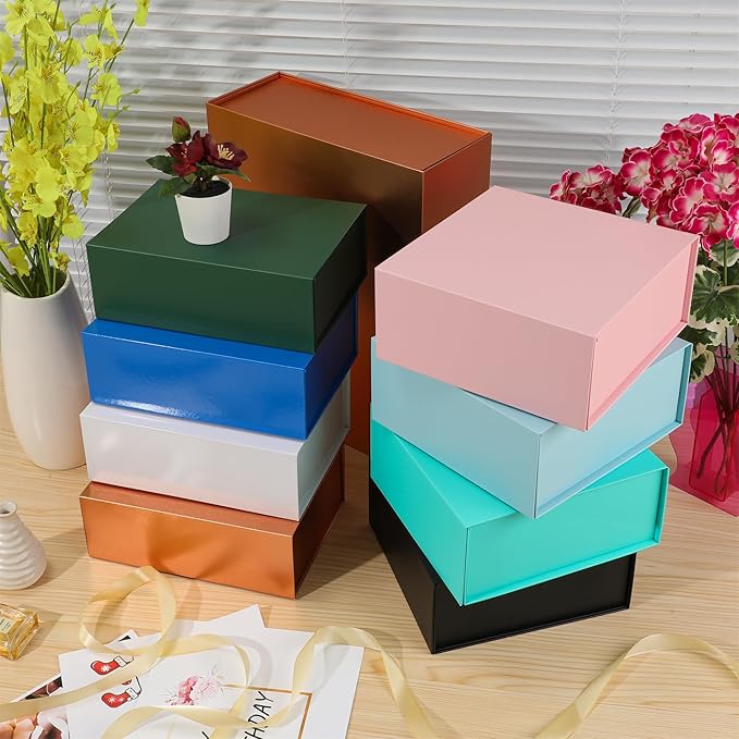 Green Gift Box, 13x11x5.3 Large With Lid, Ribbon and DIY Printable Sticker Paper - Bridesmaid Proposal, Magnetic for Birthday, Wedding, Graduation