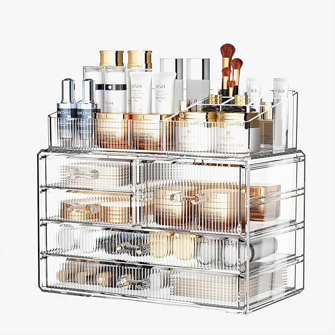 ZHIAI Stackable Storage Drawers, Acrylic Bathroom Counter Organizer Clear Makeup Organizers for Vanity, Kitchen Cabinets, Bathroom, Undersink, Home Organization and Storage (2Top 3 Drawers,)