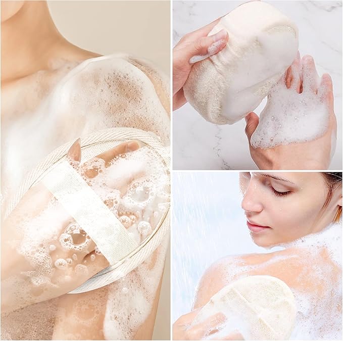 Natural Loofah Sponge, 2 Pack Exfoliating Body Scrubber for Shower, Organic Biodegradable Bath Luffa with Thin/Thick Textures, Eco-Friendly Body Exfoliator for Men & Women, Hanging Rope