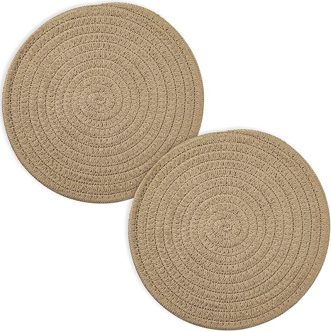6 Pack Round Woven Placemats,13.8 inch Plate Chargers Brown Jute Thick Place Mats Cotton Jute Rope Braided Tablemats Rattan Tablemats Weave Placemats for Dining Table