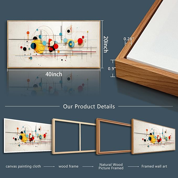 hyidecorart Wood Framed Canvas Wall Art For Living Room Large Decorations For Bedroom Room Office Wall Decor Color Line Color Block Abstract Wall Painting Prints Pictures Artwork Home Decor