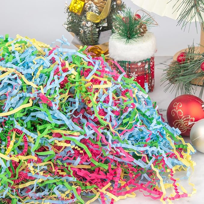 Caleihd Crinkle Cut Paper Grass Cushion Paper Streamer for Christmas Wedding Birthday Bridesmaid Engagement Craft Gift Boxes Bags Filler Decoration 4.5oz Green&Pink&Blue&Yellow
