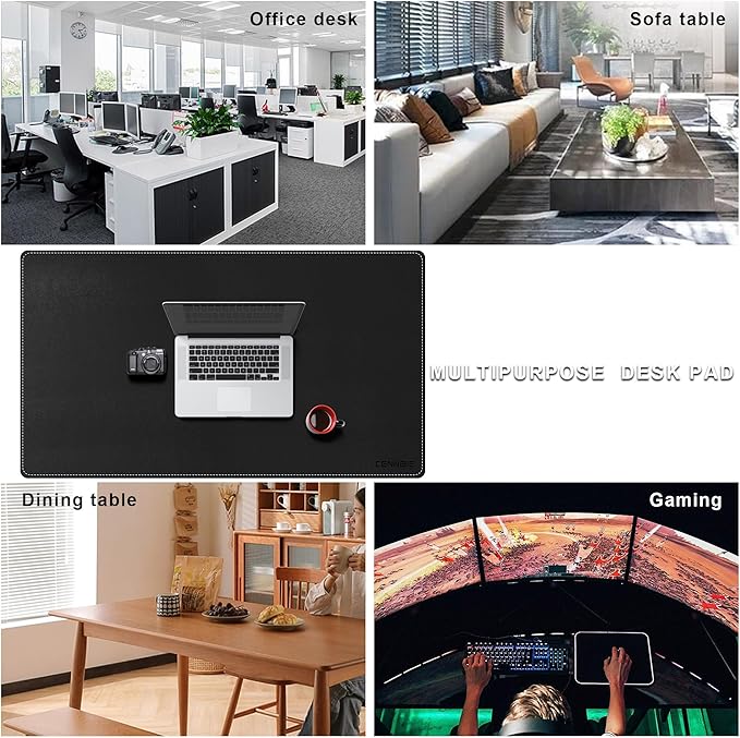 CENNBIE Leather Desk Mat Large, 43.6" x 23.6" Desk Pad Blotter Protector, Extended Non-Slip Mouse Pad, Waterproof PU Leather Large Mouse pad for Desk Office and Home (Black)