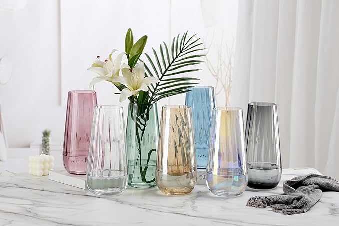 Modern Glass Vase Crystal Clear H-9.8" Cute Tall Flower Vases for Bouquet Farmhouse Home Office Decor Centerpieces(Clear)