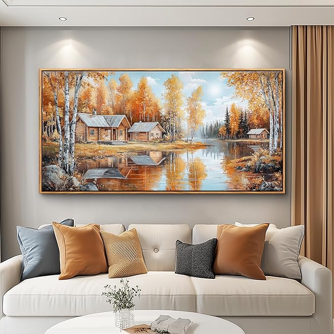 QIYILEXWART Canvas Wall Art For Living Room Wall Decor For Bedroom Office Wall Decoration Forest Cabin Landscape Painting Farmhouse Pictures Artwork Room Aesthetic Home Decor 20x40 In