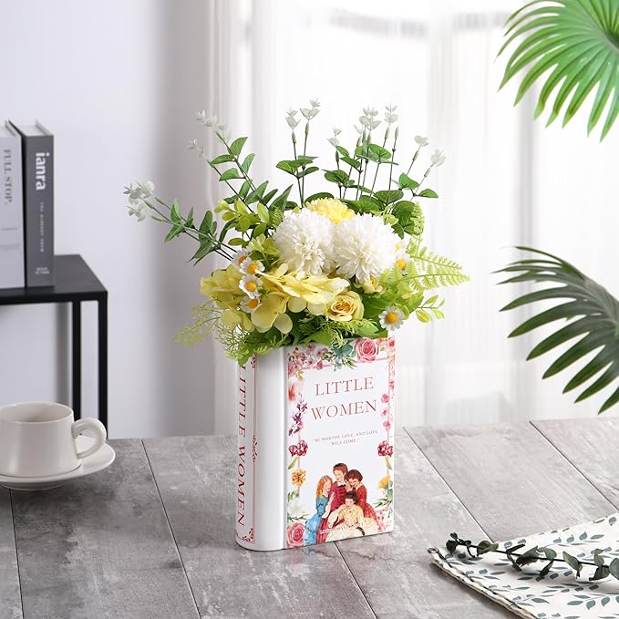 Book Vase, Ceramic Book Vase for Flowers, Book Flower Vase White, Book Shaped Vases, Decorative Ceramic Vases for Home, Office, Bedroom, Living Room, Dining Table(Women)