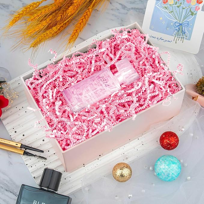 8.5oz Crinkle Paper Filler, Gift Baskets Gift Boxes Crafts Shredded Cut Paper Packaging Decorative Stuffing & Cushioning Confetti for Easter Birthday Wedding Party Favor Pink