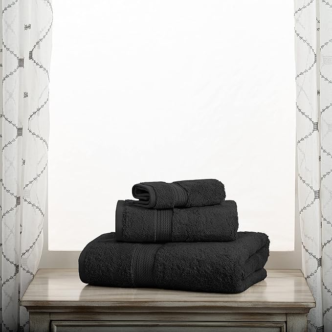 Buckingham Egyptian Cotton 3-Piece Towel Set, Washcloths, Hand Towels, Bath Towels, Black