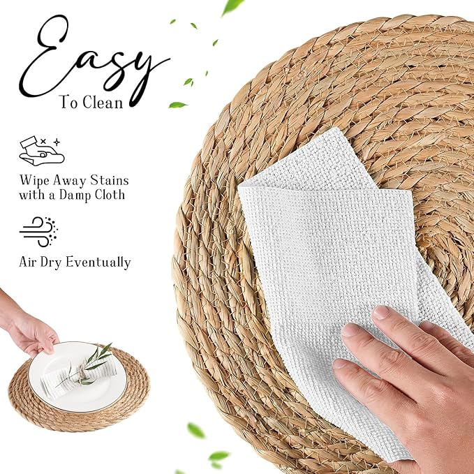 Round Woven Placemats Set of 4, Natural Water Hyacinth Place mats, 13.5 inch Rattan Placemats Wicker Placemats Farmhouse Boho Braided Heat Resistant Outdoor Placemat Patio Table Place Mats