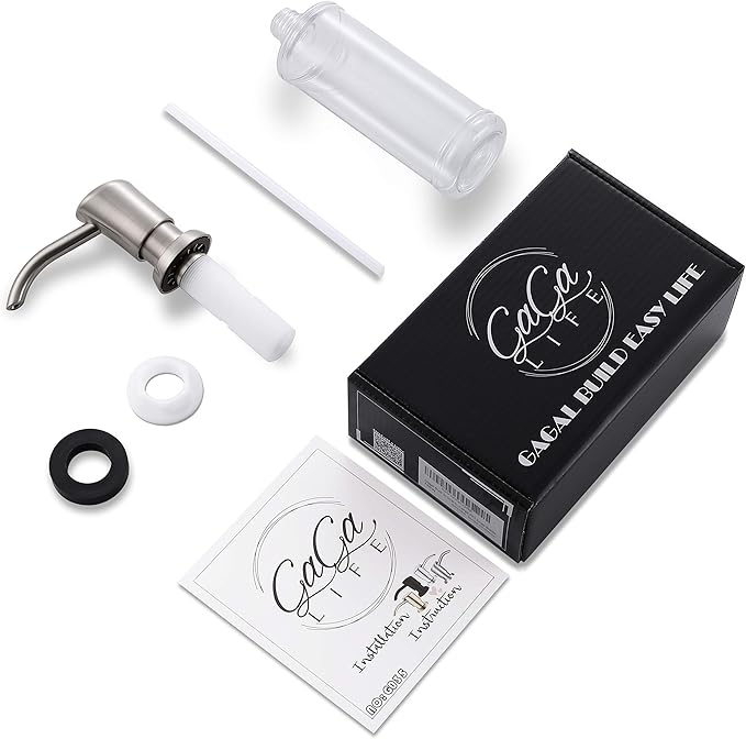 GAGALIFE Built in Sink Soap Dispenser or Lotion Dispenser for Kitchen Sink, Brushed Nickel ABS Pump Head, with 17 Ounce Large PET Soap Bottle