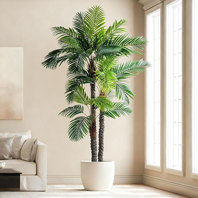 9.1FT Artificial Phoenix Palm Tree with Coconut Fruit Outdoor Indoor Decor Large Faux Coconut Silk Palm Tree Tropical Fake Tree Large Faux Sago Palm Plant for Home Yard Outside Patio Poolside