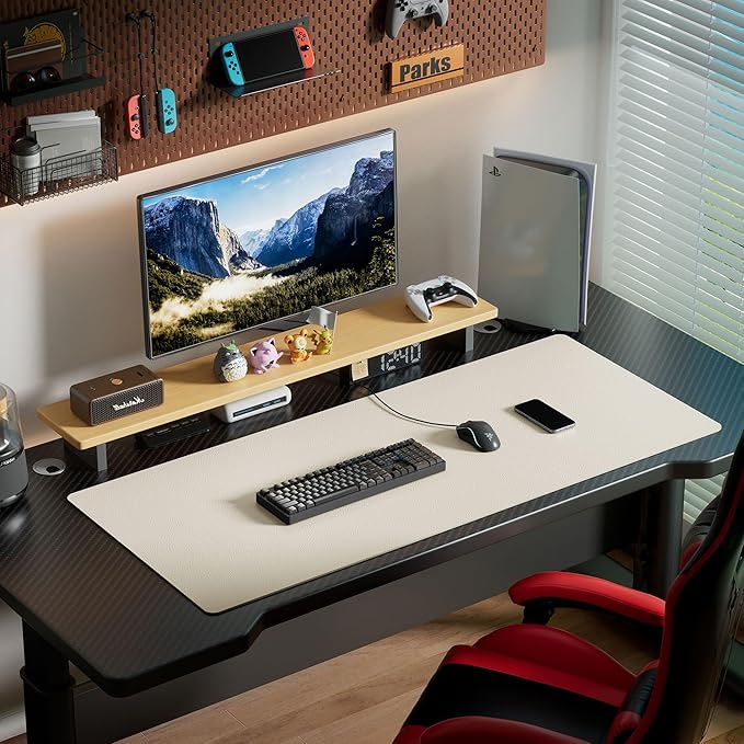 Aothia Leather Desk Pad Protector, Office Desk Mat, Large Mouse Pad, Laptop Desk Pad, Non-Slip PU Leather Desk Blotter, Waterproof Desk Writing Pad for Office and Home (Beige, 55" x 24")