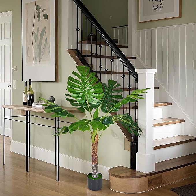 VECELO 2 Pack Fake Plants, Artificial Greenery Ficus Tree 5FT and Monstera Tree 4FT, Large Floor Plants for Home Decor, Indoor, Office, Living Room