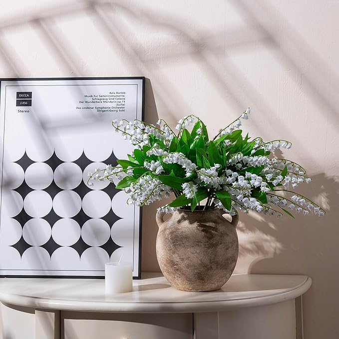 6 Inch Ceramic Small Flower Vase - Christmas Short Terracotta Vases - Vintage Porcelain Ball Vase for Home Decor - Decorative Farmhouse Vase with hadle for Home Decor Living Room Shelf Table, Lyeec