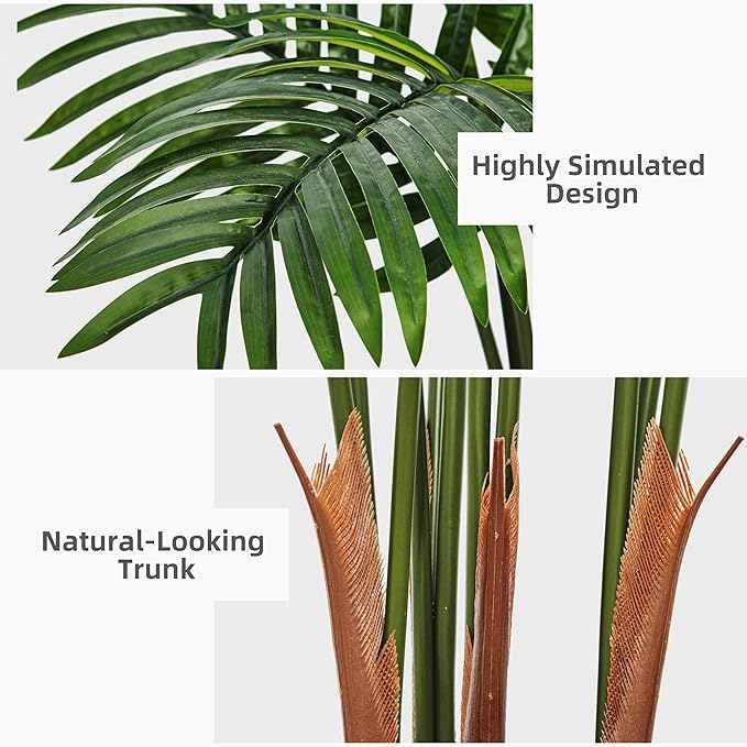 Artificial Palm Tree 5FT - Fake Tree with Gray Tall Planter - Faux Tropical Areca Floor Plant in Pot - Artificial Silk Plant for Home Office Living Room Decor Indoor