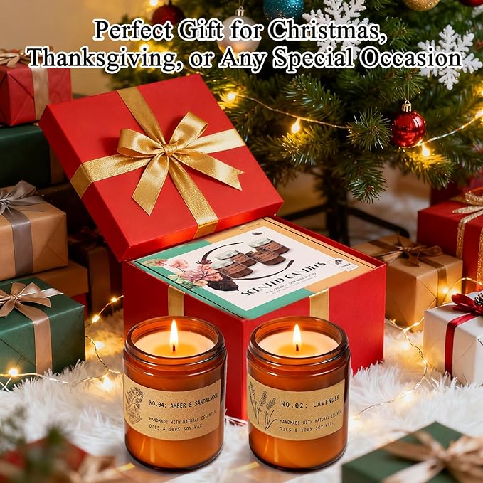 Christmas Candle Gift Set, Holiday Scented Soy Candles for Home & Women, Long Lasting Natural Soy Wax Aromatherapy Candles for Relaxation, Meditation & Gift Giving – Pack of 4