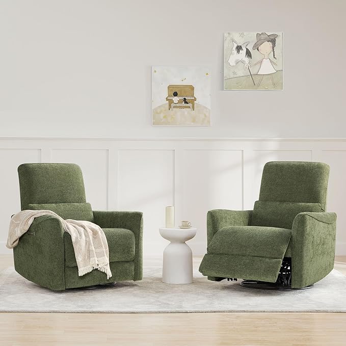 CHITA Power Recliner Chair Swivel Glider, FSC Certified Upholstered Living Room Nursery Reclining Sofa Chair with Lumbar Support, Green