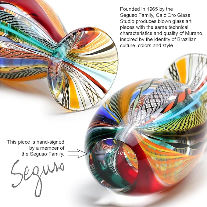 Ca D Oro Small Glass Vase Boho with Colored Canes Hand Blown Murano-Style Art Glass - Model Nº 2